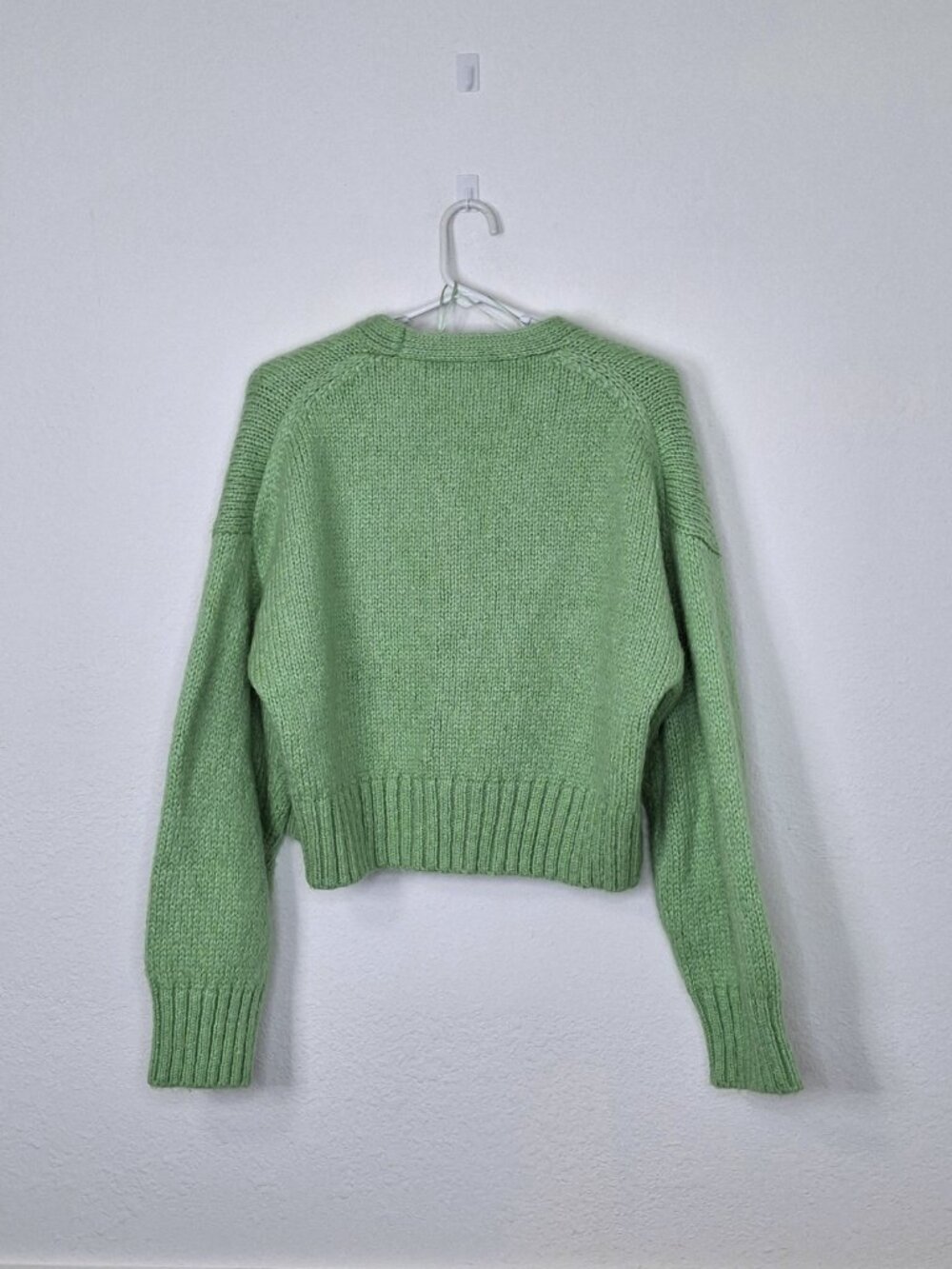 Zara Cardigan Sweater Sz L Crop Open Front Boho Preppy Grandmacore Green - Picture 6 of 9